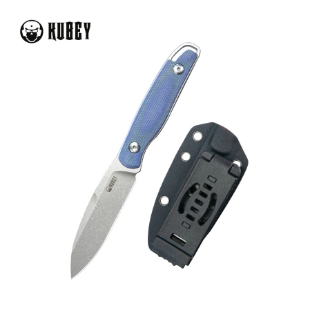 Kubey Dust Devil Knives Blue Micarta, Beadblasted 14C28N by K.C. Spiron (KU357D)