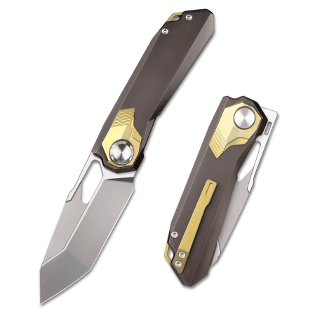 Remette RT-Peregrine Falcon Knife Brown/Gold Titanium, Hand Grinding Pearlescent M390 (RTT1-B)