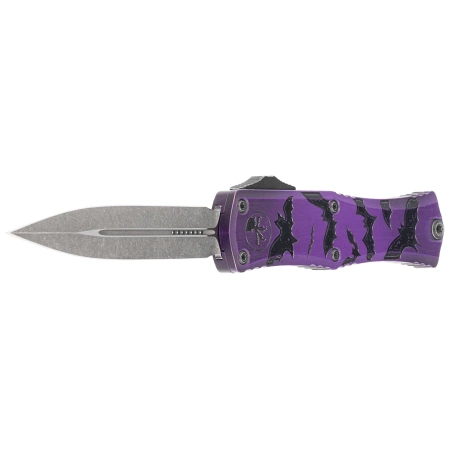 Nóż automatyczny OTF Microtech Hera II Mini D/E Signature Halloween Purple Bats Aluminium, Satin M390MK by Tony and Sean Marfione (1702M-1HWBAS)