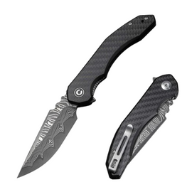 Civivi Bluetick Knife CF Overlay on Black G10, Damascus by Bryan Montalvo (C23050-DS2)