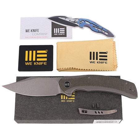 WE Knife Snick Gray Titanium/Dark Green Micarta, Gray Stonewashed (WE19022F-5)