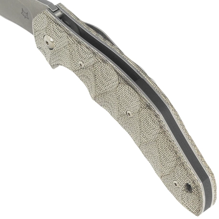 Fox Flipper Knife OD Green Canvas Micarta, Acid Stonewashed N690Co by Jens Ansø (FX-302 MOD)