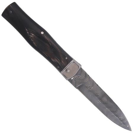 Nóż sprężynowy Mikov Predator Wildcat Buffalo Horn, Damascus PMC27 (241-DR-1/KP)