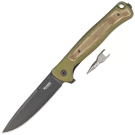 LionSteel Skinny Knife Green Aluminum/Green Canvas Micarta, Old Black MagnaCut by Molletta (SK01A GB)