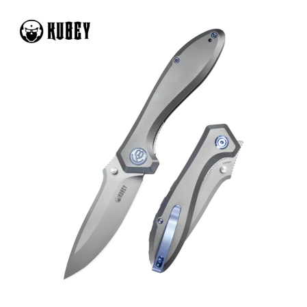 Kubey Ruckus Knife Gray Titanium, Beadblasted CPM 20CV by Sherif Manganas (KB314Q)