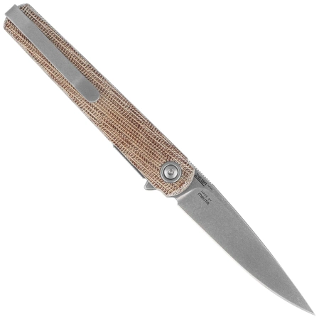 Nóż składany MKM Flame Light Drop Point Natural Canvas Micarta, Stonewashed M390 by Michael Zieba (MK FL01L-NC)