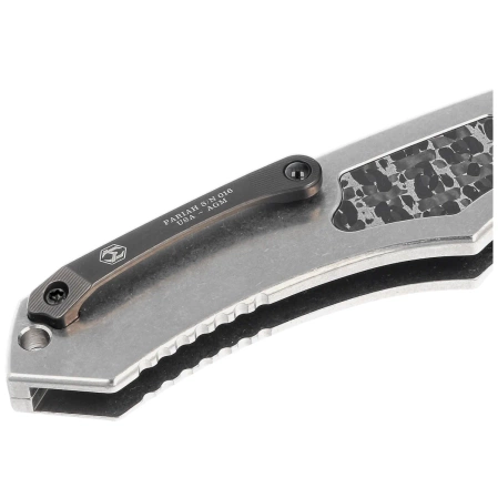 Heretic Knife Pariah-A Custom Titanium / Fat Carbon Snakeskin Inlays, Blued Baker Forge Elite AuroraMai Damascus by Tony Marfione Jr.