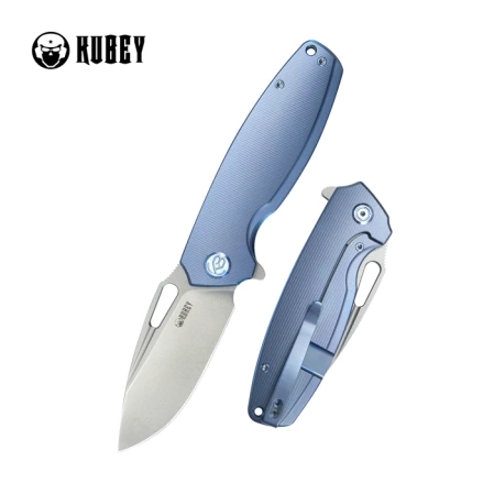 Nóż składany Kubey Tityus KB360D Blue Titanium, Bead Blasted 14C28N