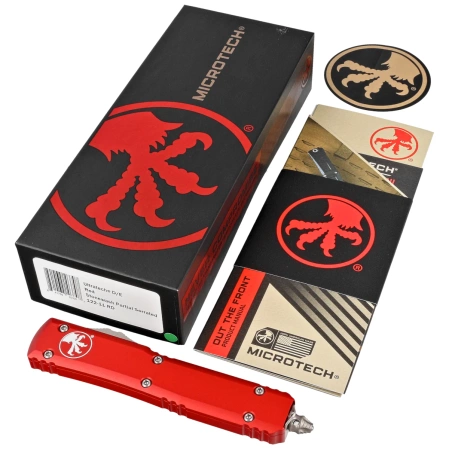 Microtech Ultratech D/E OTF Knife Red Aluminum, Stonewashed P/S M390 by Tony Marfione (122-11RD)