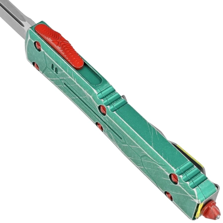 Microtech Ultratech T/E Bounty Hunter Signature OTF Knife Distressed Green Aluminum, Apocalyptic M390 by Tony Marfione (123-10BH)