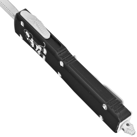 Nóż automatyczny OTF Microtech Ultratech D/E Steamboat Willie Signature Black Aluminium, Antique White M390 by Tony Marfione (122-1SB)