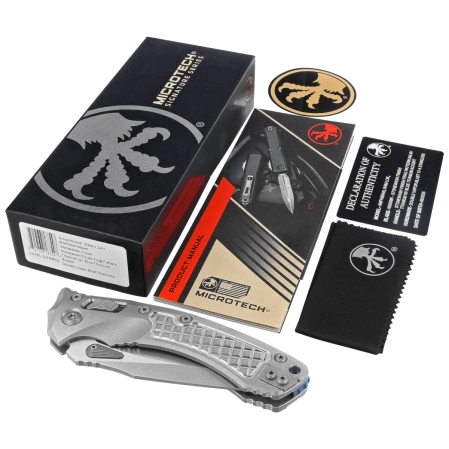 Microtech Marfione Select Amphibian Ram-Lok S/E Signature Knife Stonewashed Frag Pattern Titanium,Blue HW, Stonewashed M390MK by Tony Marfione (137RL-10FRMS2)