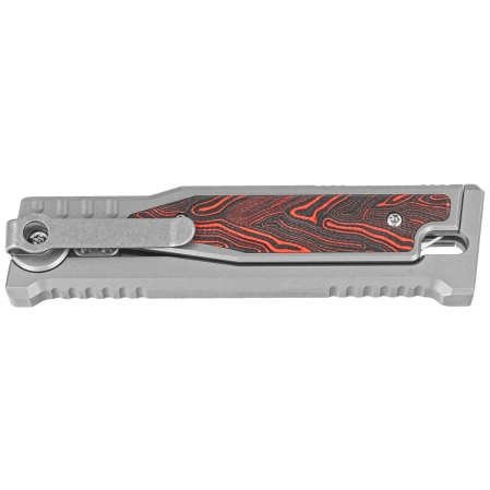 Nóż grawitacyjny Reate EXO-M OTF Gravity Drop Point Bead Blasted Titanium/Damascus Red-Black G10, Satin Elmax