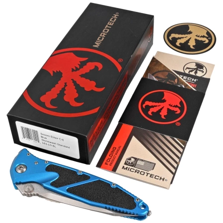 Nóż składany Microtech Socom Elite T/E Blue Aluminium, Stonewashed M390 by Tony Marfione (161-10BL)