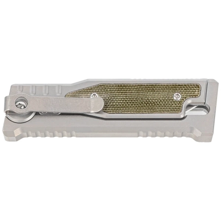 Nóż grawitacyjny Reate Mini EXO OTF Gravity Drop Point Bead Blasted Titanium/Green Micarta, Stonewashed CPM 3V
