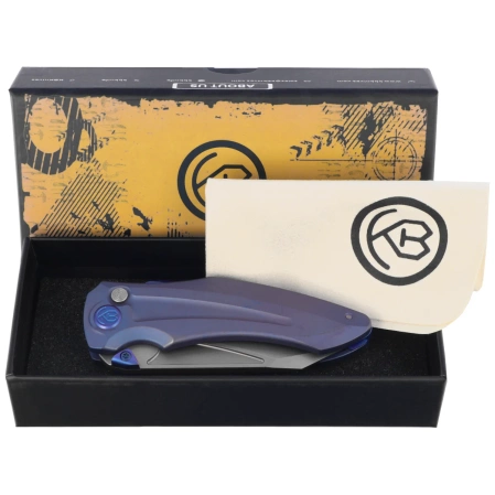 Kubey Sumo Knife Blue Titanium, Stonewashed CPM 20CV by Jake Hoback (KB400C)