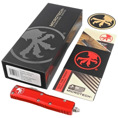 Microtech UTX-85 Hellhound T/E Signature Red Aluminium, Apocalyptic M390 OTF knife (719-10APRDS)