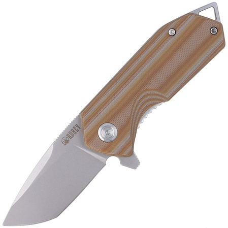 Kubey Knife Campe, Striped Beige G10, Sandblast D2 (KU203F)