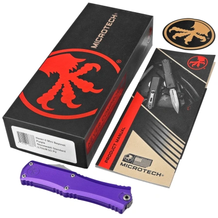 Nóż automatyczny OTF Microtech Hera II Mini Bayonet Purple Aluminium, Stonewashed M390MK by Tony Marfione (1701M-10PU)