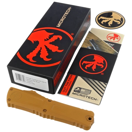 Nóż automatyczny OTF Microtech Combat Troodon Gen III D/E Cerakote RAL-8000 Aluminium, Cerakote RAL-8000 M390MK by Tony Marfione (1142-1CRA)