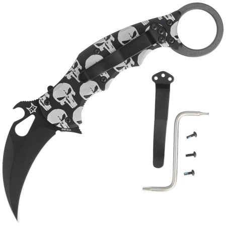 Fox The Skull Karambit Knife Black Aluminum, Black N690Co (FX-599 ALB-5)