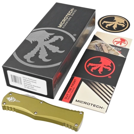 Microtech Hera Hellhound T/E Signature OD Green Aluminum, Stonewashed M390 by Tony and Sean Marfione