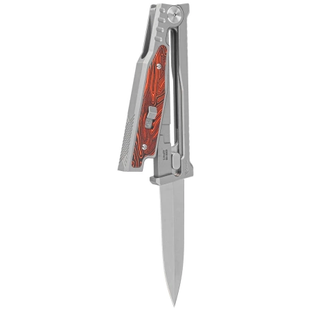 Nóż grawitacyjny Reate EXO-M OTF Gravity D/E Bead Blasted Titanium/Damascus Red-Black G10, Satin Elmax