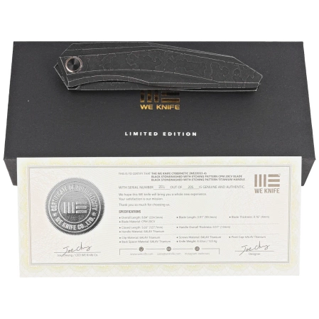 WE Knife Cybernetic LE No 201/205 Black Etching Pattern Titanium, Black Stonewashed CPM 20CV (WE22033-4)