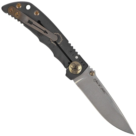 Spartan Blades Harsey 3.25 Folder Plague Doctor Black/Gold Titanium, Stonewashed MagnaCut by William W. Harsey (SF10DOCTOR BK)