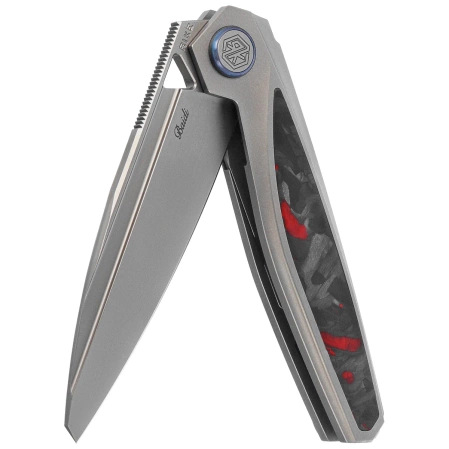 Nóż składany Rike Knife Baidi S Titanium/Red Carbon Fiber, Bead Blasted M390 (RK-Baidi-S-P/RCF)