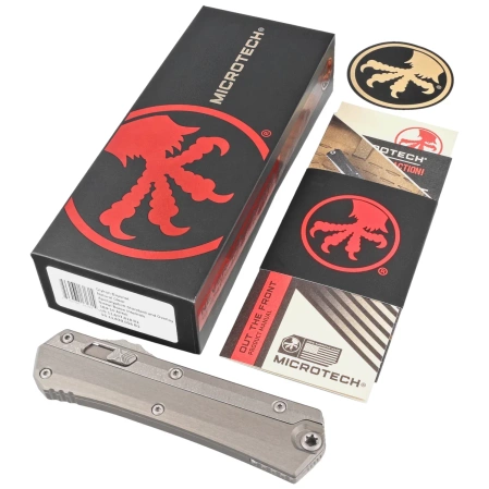 Microtech Glykon Bayonet Natural Clear Aluminium/Apocalyptic Titanium, Apocalyptic M390 by Tony and Sean Marfione (184-10APNC)