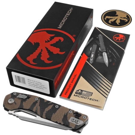 Microtech MSI S/E Ram-Lok Tiger Stripe Camo Tri-Grip Polymer, Apocalyptic M390MK by Tony Marfione (210T-10APPMTRC)