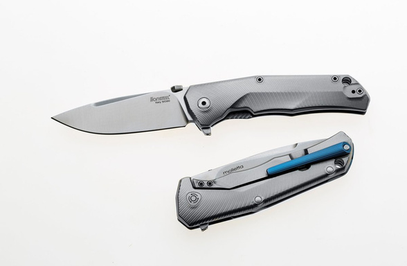 Nóż składany LionSteel T.R.E. Grey Titanium/Blue Ti, Stonewashed M390 by Molletta (TRE BL)
