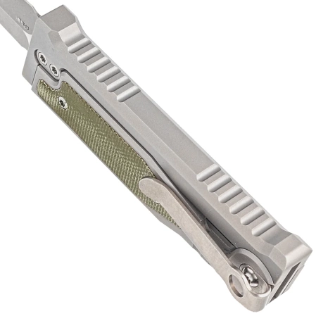 Nóż grawitacyjny Reate Mini EXO OTF Gravity D/E Bead Blasted Titanium/Green Micarta, Stonewashed CPM 3V