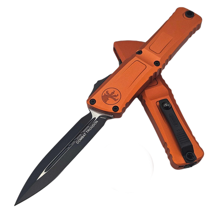 Nóż automatyczny OTF Microtech Combat Troodon Gen III D/E Orange Aluminium, Black M390MK by Tony Marfione (1142-1OR)