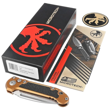 Microtech LUDT Gen III S/E Knife Tan Aluminum, Stonewashed M390MK by Tony Marfione (1135-10TA)