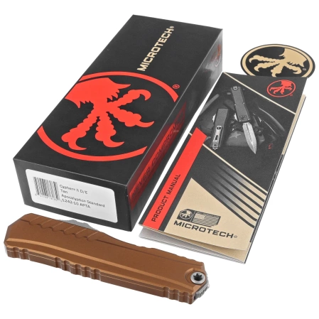 Nóż automatyczny OTF Microtech Cypher II D/E Tan Aluminium, Apocalyptic M390MK by Deryk Munroe and Tony Marfione (1242-10APTA)