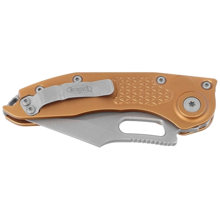 Nóż automatyczny Microtech Stitch-A S/E Tan Aluminium, Apocalyptic M390 by Borka Blades and Tony Marfione (169-10APTA)
