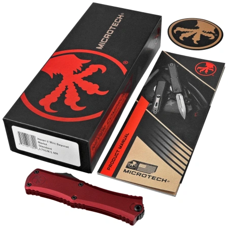 Microtech Hera II Mini Bayonet OTF Knife Merlot Aluminum, Black M390MK by Tony Marfione (1701M-1MR)