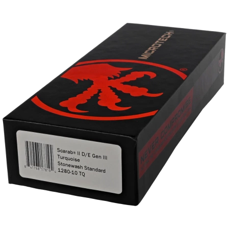 Microtech Scarab II Gen III D/E OTF Knife Turquoise Aluminum, Stonewashed M390MK by Tony Marfione (1280-10TQ)