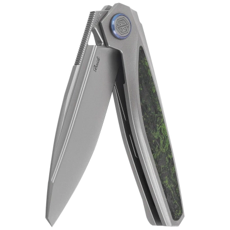 Nóż składany Rike Knife Baidi T Titanium/Green Carbon Fiber, Bead Blasted M390 (RK-Baidi-T-P/GCF)