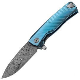 Nóż LionSteel ROK Blue Titanium, Chad Nichols Scrambled Damascus (ROK DD BL)