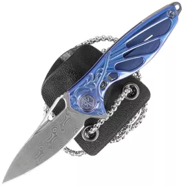 Nóż na szyję RikeKnife Mini Hummingbird Blue Titanium, Rose Damascus by Richard Wu (RK-MINI-B)