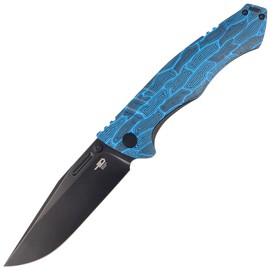 Nóż składany Bestech Keen II Black Blue Damascus G10 / Titanium, Black Stonewashed CPM S35VN by Koens Craft (BT2301D)