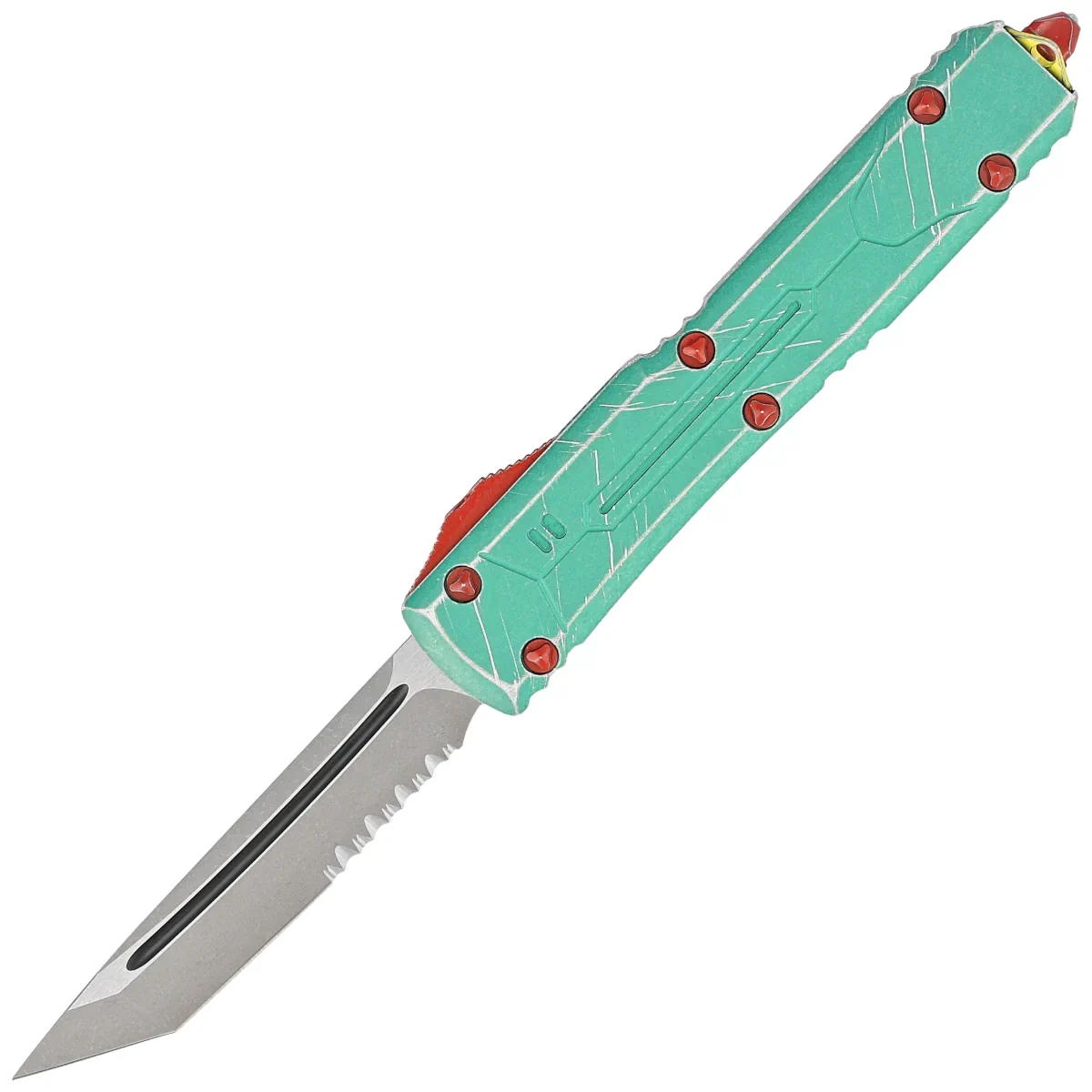 Nóż automatyczny OTF Microtech Ultratech T/E Bounty Hunter Signature Distressed Green Aluminium, Apocalyptic P/S M390 by Tony Marfione (123-11BH)