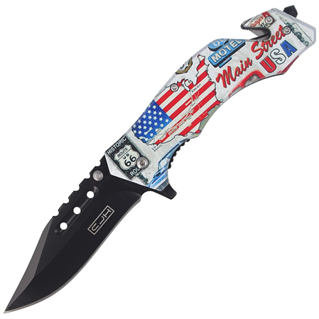 Nóż ratowniczy Herbertz CJH US Flag, Black Blade 420 (44004)