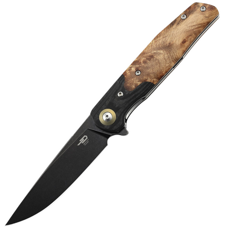 Nóż składany Bestech Ascot Black Carbon Fiber/G10 Lightburl Wood, Black Titanized 14C28N (BG19E)