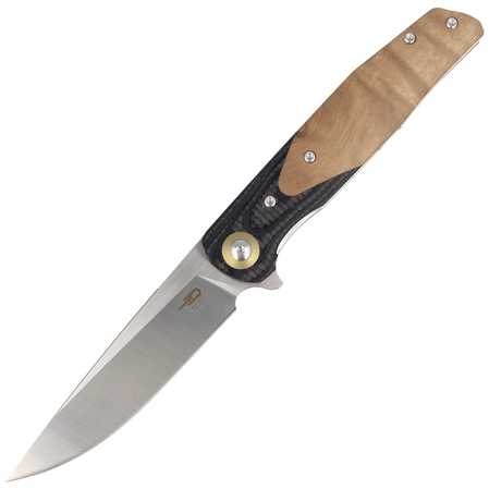 Nóż składany Bestech Ascot Black Carbon Fiber/G10 Lightburl Wood, Satin 14C28N (BG19D)