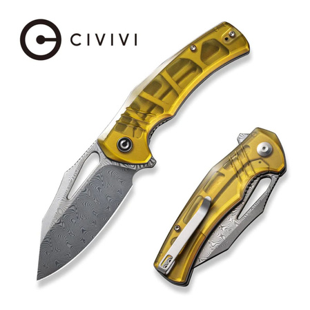 Nóż składany Civivi BullTusk Polished Yellow Ultem, Damascus (C23017-DS1)