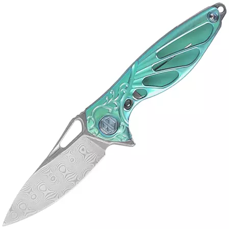 Nóż składany RikeKnife Mini Hummingbird Green Titanium, Rose Damascus by Richard Wu (RK-MINI-G)